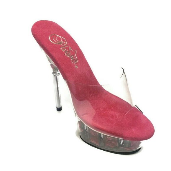 Pleaser Delight 6" Heel Platform Pumps Women's Size 5  Pink Flowers Sexy 601FL - Picture 7 of 12